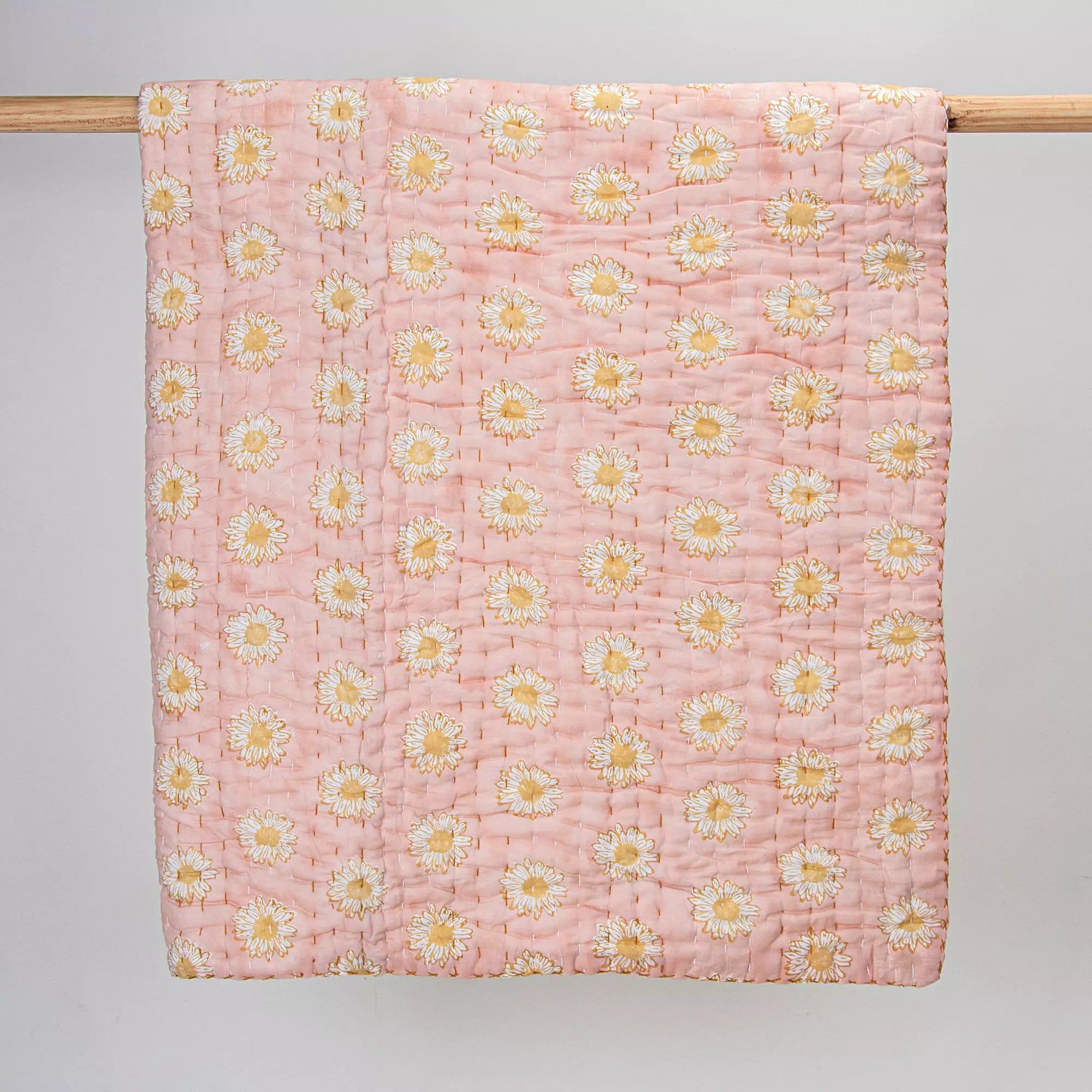 Softest Sun Flower Hand Block Printed Cotton Baby Quilt Blankets 090